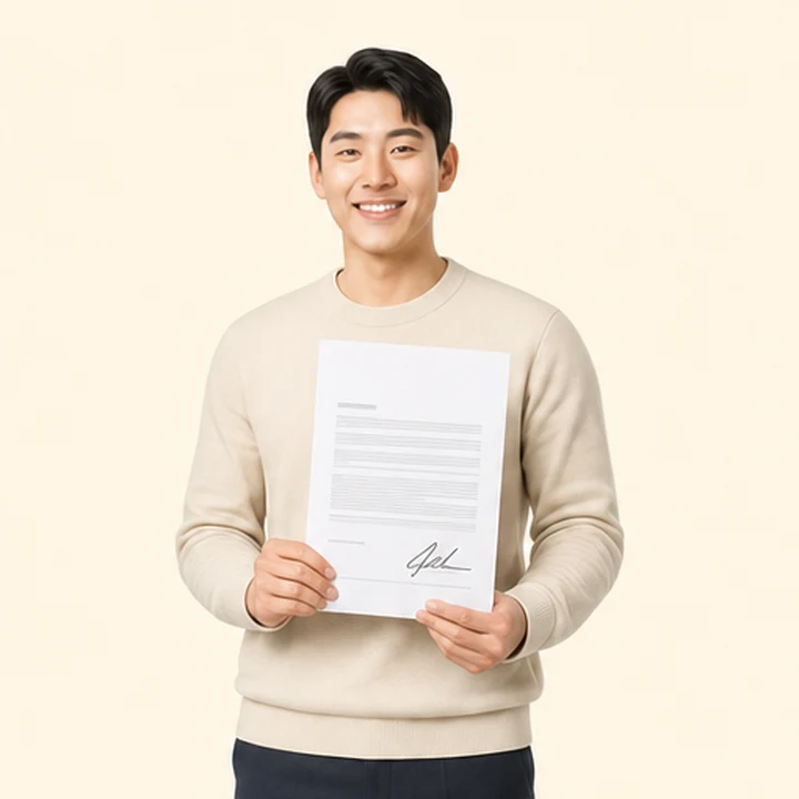 캐스퍼 신차 장기렌트 서면 견적서를 들고 있는 고객